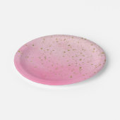 ロージーバラピンク&金ゴールドグリッターブライダルシャワーパーティー ペーパープレート (アングル)