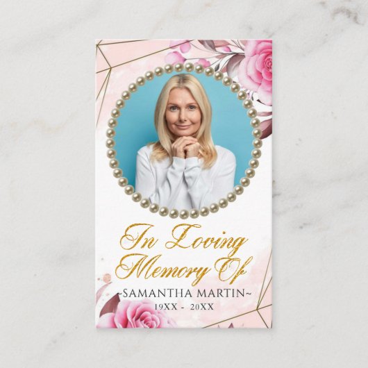 ロージー赤面カスタム写真葬式祈りの言葉カード 名刺 (正面)