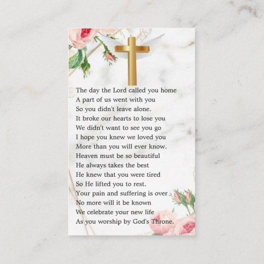 ロージー赤面写真葬式祈りの言葉カード 名刺 (裏面)