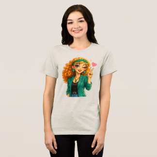 ロージー・マックス・カートゥーン・ガールTシャツ - かわいいオレンジ色のカールヘア トライブレンドTシャツ