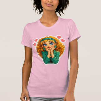 ロージー・マックス・カートゥーン・ガールTシャツ - かわいいオレンジ色のカールヘア Tシャツ