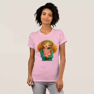 ロージー・マックス・カートゥーン・ガールTシャツ - かわいいオレンジ色のカールヘア Tシャツ