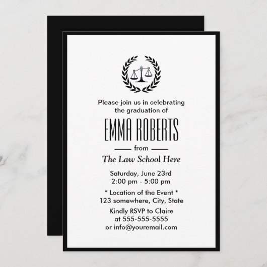 ロースクーシンプルル無地縁ど黒卒業 招待状 (正面/裏面)