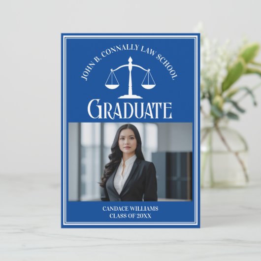 ロースクールフォトカスタムブルーホワイト卒業 案内状 (スタンド正面)