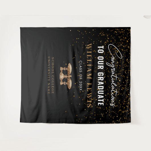 ロースクールブラック金ゴールド卒業写真背景 タペストリー (正面(横))