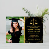 ロースクール写真卒業パーティー実在金ゴールド 箔招待状 (立ち正面)