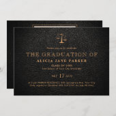 ロースクール卒業エレガント黒金ゴールド写真 招待状 (正面/裏面)