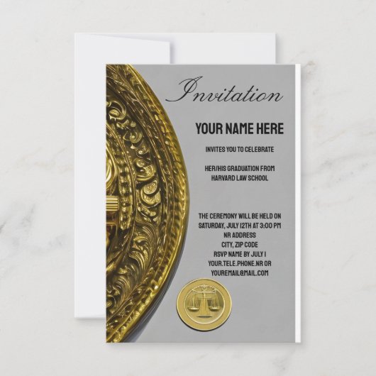 ロースクール卒業カードのパーソナライズ 招待状 (正面)
