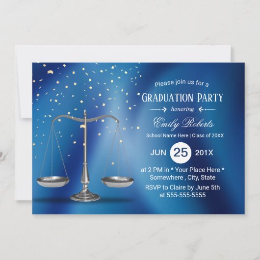 ロースクール卒業シルバーネはかりで測ビーブルー 招待状 (正面)