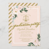 ロースクール卒業パーティーピンク赤面フローラ 招待状 (正面/裏面)