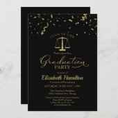 ロースクール卒業パーティー金ゴールド紙吹雪ブラック 招待状 (正面/裏面)