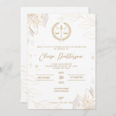 ロースクール卒業パーティー – シンプル金ゴールドとホワイト 招待状 (正面/裏面)