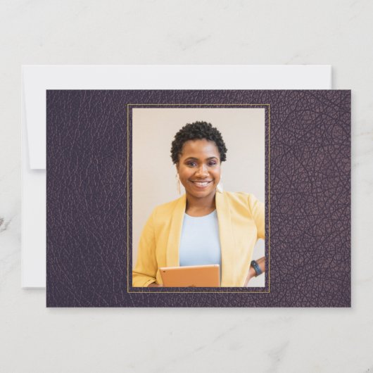 ロースクール卒業パープルエレガント金ゴールド写真 招待状 (裏面)