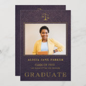 ロースクール卒業パープル金ゴールド写真 案内状 (正面/裏面)