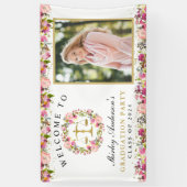 ロースクール卒業ピンクの金ゴールドフローラ写真 横断幕 (縦)