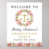 ロースクール卒業ピンクフローラウェルカムサイン ポスター (正面)