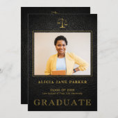 ロースクール卒業ブラック金ゴールド写真 案内状 (正面/裏面)