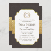 ロースクール卒業モダンブラウン&金ゴールド弁護士 招待状 (正面/裏面)