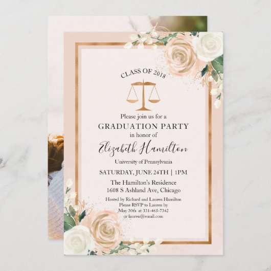 ロースクール卒業党写真赤面フローラ 招待状 (正面/裏面)