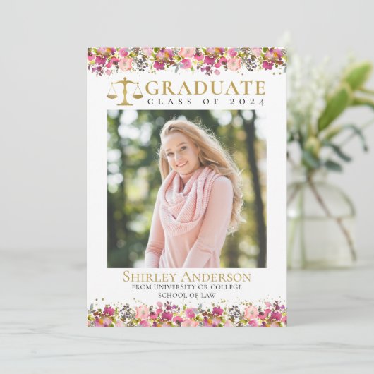 ロースクール卒業党卒業写真ピンクフローラ 招待状 (スタンド正面)