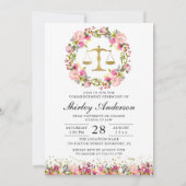 ロースクール卒業党卒業写真ピンクフローラ 招待状 (裏面)