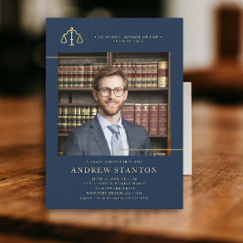 ロースクール卒業写真はかりで測ネイビモダンー 招待状