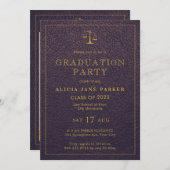 ロースクール卒業写真パープル金ゴールド エレガント 招待状 (正面/裏面)