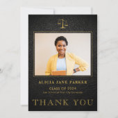 ロースクール卒業写真黒エレガント金ゴールド サンキューカード (正面)