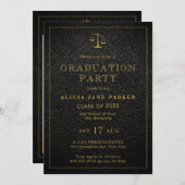 ロースクール卒業写真黒エレガント金ゴールド 招待状 (正面/裏面)