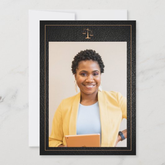 ロースクール卒業写真黒エレガント金ゴールド 招待状 (裏面)