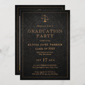 ロースクール卒業写真黒エレガント金ゴールド 招待状 (正面/裏面)