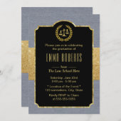 ロースクール卒業式ダスティエレガントブルー弁護士 招待状 (正面/裏面)