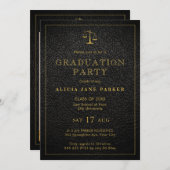 ロースクール卒業後の黒い金ゴールド写真エレガント 招待状 (正面/裏面)