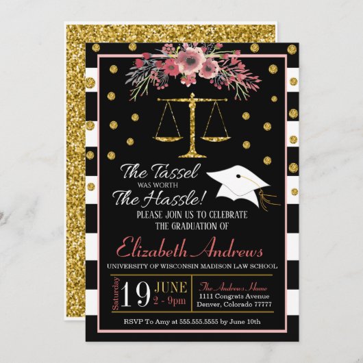 ロースクール卒業招待状-フローラ 招待状 (正面/裏面)