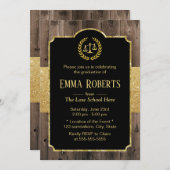 ロースクール卒業木材エレガント金ゴールド弁護士 招待状 (正面/裏面)