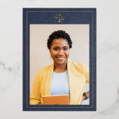 ロースクール卒業金ゴールドグリッターエレガント写真 箔招待状 (裏面)