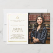 ロースクール卒業金ゴールドフレームモダン写真 招待状 (正面)