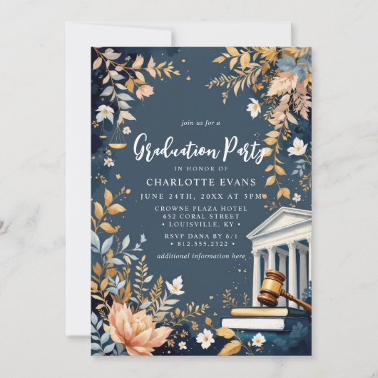 ロースクール卒業Gavelフローラ写真 招待状 (正面)
