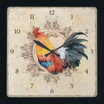 ロースターウォーターカラーブラックタンヴィンテージファームハウス スクエア壁時計<br><div class="desc">カラーパレット動揺して：熟成、パチパチしたクリームの白、黒、クリーム、タン、ブラウン、赤のtouch。デザインコレクショ絵を描ン：オードリーJeanne Robertsの手の水色は、ルースターは黄金色の茶色、金ゴールド、黒と青で、ヴィンテージがエッチングされた旋回プリンタのオーナメント装飾フレームの上に重ねられ動揺してて、グリン擦り切れたグとクラックされた仕上げアンティークは手の背景を覆絵を描。このシリーズは、カントリー、アメリフランスのカ農園スタイル、トスカンテーマのキッチンデコ素朴ールを補完するために設計された。このシリーズには4台のロスターが揃っており、ホームキッチンの装飾に最適な幅広い製品で販売されている。</div>