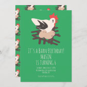 ロースターバーンアニマルズファーム誕生日アートグリーン 招待状 (正面/裏面)