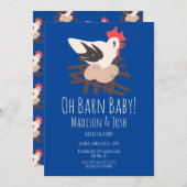 ロースターバーンドアニマルズファームベビーシャワーアートブルー 招待状 (正面/裏面)