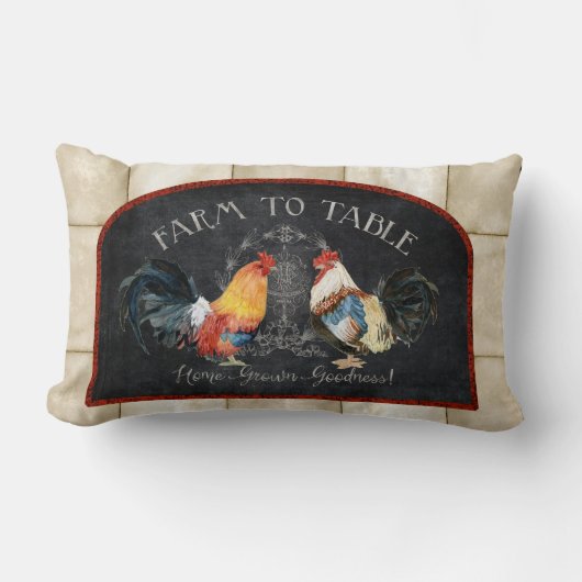 ロースターファームハウスファームツーテーブルチョークレッドブラック ランバークッション (正面)