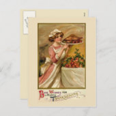 ローストの七面鳥を持つ女の子 シーズンポストカード (正面/裏面)