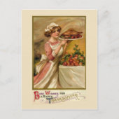 ローストの七面鳥を持つ女の子 シーズンポストカード (正面)