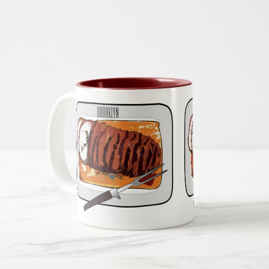 ローストターキーの胸の漫画イラストレーション ツートーンマグカップ (正面左)