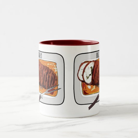 ローストターキーの胸の漫画イラストレーション ツートーンマグカップ (中央)