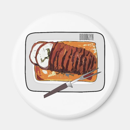 ローストターキーの胸の漫画イラストレーション マグネット (正面)