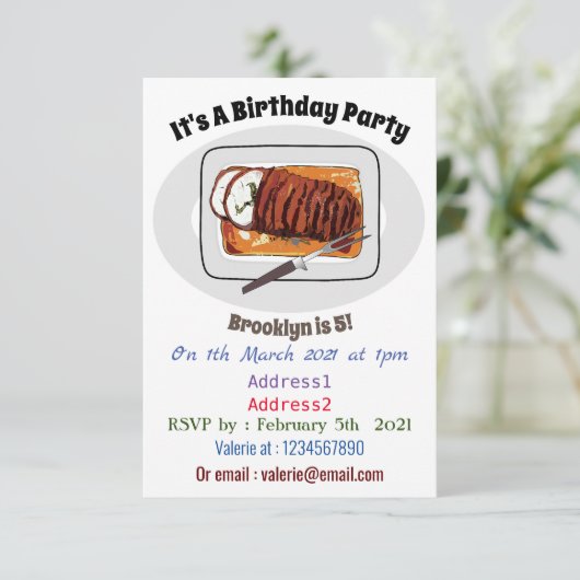 ローストターキーの胸の漫画イラストレーション 招待状 (スタンド正面)