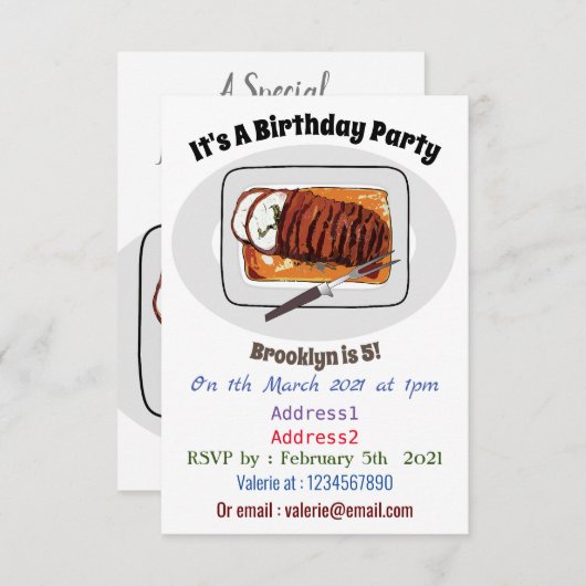 ローストターキーの胸の漫画イラストレーション 招待状 (正面/裏面)