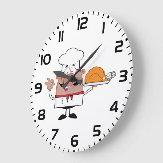 ローストターキーを持つ漫画シェフ ラージ壁時計 (傾斜)